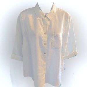 Chicos Linen Shirt - S(1) white linen , mid sleeve ,